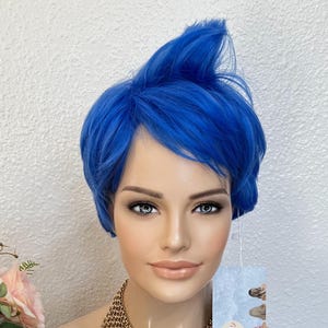 Joy Inside Out Blue Halloween Costume Wig, Synthetic Short Blue Pixie Cut Wig For Cosplay | Little Wig Museum