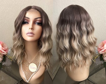 Edinburgh -14'' lace front ombre ashy brown bobo synthetic wig-20'' fit cap  | Little Wig Museum Handmade wigs Glueless Wigs