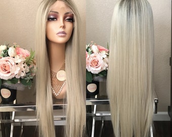 Helsinki 28'' lace front straight platinum blonde ombre wig | Little Wig Museum hairloss, alopeica chemo wig, cosplay Handmade wigs