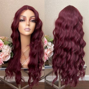 26''Burgundy Wine Red wavy wig |  Jean Grey wig, Poison Ivy wig  | Little Wig Museum,luxury wig,hairloss, alopeica chemo wig Handmade wigs