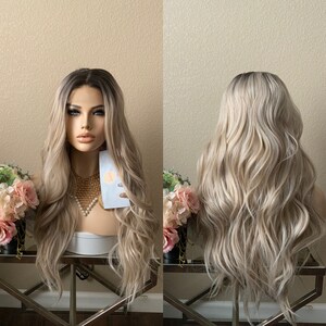 26‘’ lace front dark root blonde synthetic wig  | Little Wig Museum hairloss, alopeica chemo wig, cosplay Handmade wigs Glueless Wigs