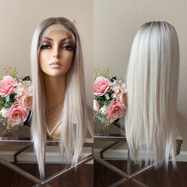 Reykjavík -24'' lace front straight platinum blonde ombre wig  | Little Wig Museum,luxury wig,hairloss, alopeica chemo wig, cosplay costume