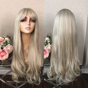 26''blonde synthetic wig with bang  | Little Wig Museum alopeica chemo wig, cosplay Handmade wigs Glueless Wigs