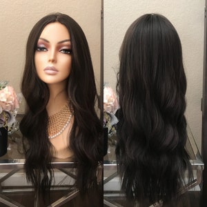 24'' wavy dark brown synthetic wig | Little Wig Museum,luxury wig,hairloss, alopeica chemo wig, cosplay Handmade wigs Glueless Wigs