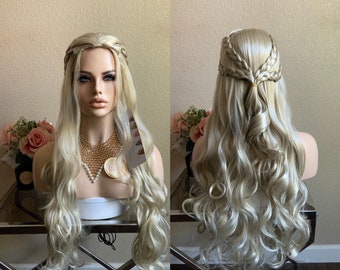 Dragon Mother Daenerys Targaryen Halloween Costume wig | Little Wig Museum cosplay costume wig Handmade wigs blonde wig Glueless Wigs