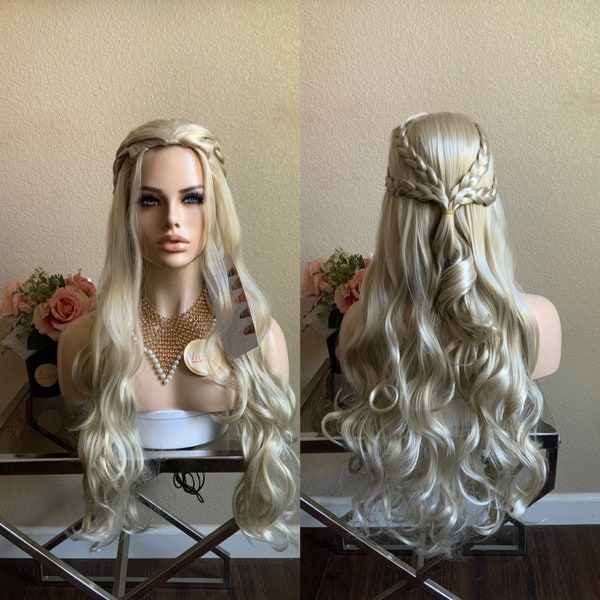 Dragon Mother Daenerys Targaryen Halloween Traje peluca / Little Wig Museum cosplay traje peluca pelucas hechas a mano peluca rubia Pelucas sin cola