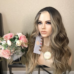 24&#39;&#39; Malaga lace front ombre dark honey brown synthetic wig-20&#39;&#39; fit cap | Little Wig Museum hairloss, alopeica chemo wig Handmade Wigs