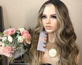 24'' Malaga lace front ombre dark honey brown synthetic wig-20'' fit cap | Little Wig Museum hairloss, alopeica chemo wig Handmade Wigs