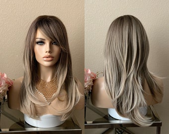 20‘’ ombre ashy blonde synthetic wig | Little Wig Museum,luxury wig,hairloss, alopeica chemo wigChristmas gifts for women Handmade wigs