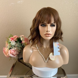 12&#39;&#39; reddish brown  bob wig with bang  | Little Wig Museum hairloss, alopeica chemo wig, cosplay Handmade wigs Glueless Wigs