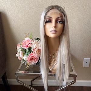 24&#39;&#39;Reykjavík lace front straight platinum blonde ombre wig  | Little Wig Museum,luxury wig,hairloss, alopeica chemo wig, cosplay costume