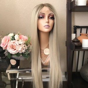 28&#39;&#39; Helsinki  lace front straight platinum blonde ombre wig | Little Wig Museum hairloss, alopeica chemo wig, cosplay Handmade wigs