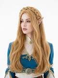 Princess Zelda Wig with Elf Ears, Blonde Braided Cosplay Costume Wig