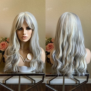 22'' natural balayage blonde/gray synthetic Wig  | Little Wig Museum,luxury wig, cosplay costume wig Handmade wigs Glueless Wigs