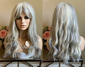 22'' natural balayage blonde/gray synthetic Wig  | Little Wig Museum,luxury wig, cosplay costume wig Handmade wigs Glueless Wigs