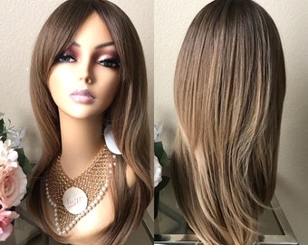 22'' layer cut brown synthetic wig | Little Wig Museum | luxury wig party wig women wig cosplay wig Handmade wigs Glueless Wigs