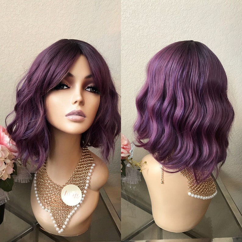 12'' purple ombre wig with bang-20'' fit cap | Little Wig Museum hairloss, alopeica chemo wig, cosplay | Halloween Costumes, Halloween wigs 