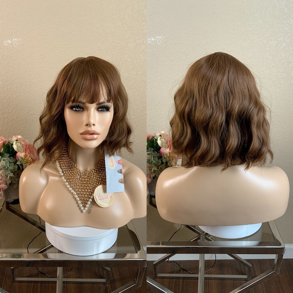 12'' reddish brown  bob wig with bang  | Little Wig Museum hairloss, alopeica chemo wig, cosplay Handmade wigs Glueless Wigs