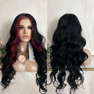 Napa 26''- black/red highlight lace front synthetic wig  | Little Wig Museum,luxury wig,hairloss, alopeica chemo wig Glueless Wigs