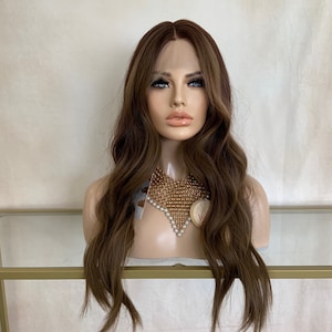 26&#39;&#39; Ibiza lace front ombre dark brown side part synthetic wig | Little Wig Museum hairloss, alopeica chemo wig Handmade wigs Glueless Wigs