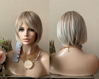 10'' short ombre sun blonde Synthetic bob Wig  | Little Wig Museum hairloss, alopeica chemo wig, cosplay costume wig Handmade wigs