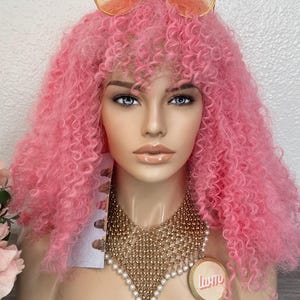 Bubblegum Hot Pink Curly Afro Wig, Voluminous Kinky Curly Synthetic Wig, Statement Party Wig, Festival & Cosplay Hair | Little Wig Museum
