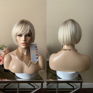 10‘’ short ombre platinum blonde Synthetic Wig  | Little Wig Museum alopeica chemo wig, cosplay Handmade wigs Glueless Wigs