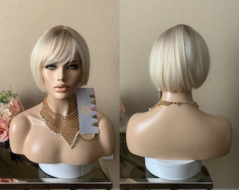 10‘’ short ombre platinum blonde Synthetic Wig  | Little Wig Museum alopeica chemo wig, cosplay Handmade wigs Glueless Wigsgift for mom