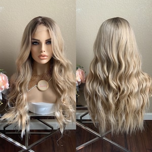 Provence- 24‘’ lace front dark root blonde synthetic wig| Little Wig Museum hairloss, alopeica chemo wig, cosplay Handmade wigsgift for mom