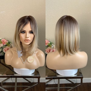 12‘’ dark root blonde short Bobo wig   | Little Wig Museum,luxury wig,hairloss, alopeica chemo wig, cosplay Handmade wigs Glueless Wigs