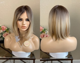 12‘’ dark root blonde short Bobo wig   | Little Wig Museum,luxury wig,hairloss, alopeica chemo wig, cosplay Handmade wigs Glueless Wigs