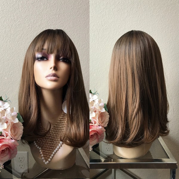 16‘’ brown short Bobo wig | Little Wig Museum alopeica chemo wig, cosplay Handmade wigs Glueless Wigs