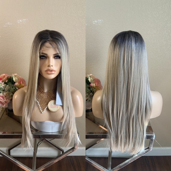 Malm 24 Lace Front Straight Dark Root Blonde Synthetic Wig