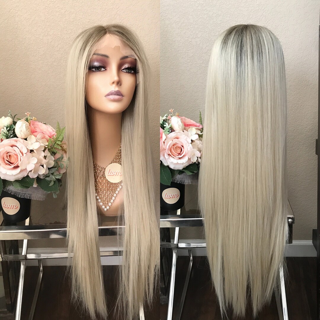 Ash Blonde Highlight Straight Lace Front Human Hair Wig Transparent HD