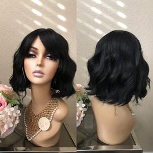 12'' Black bob wig with bang  Little Wig Museum luxury wig hairloss alopeica cancer chemo wig cosplay Handmade wigs Glueless Wigs