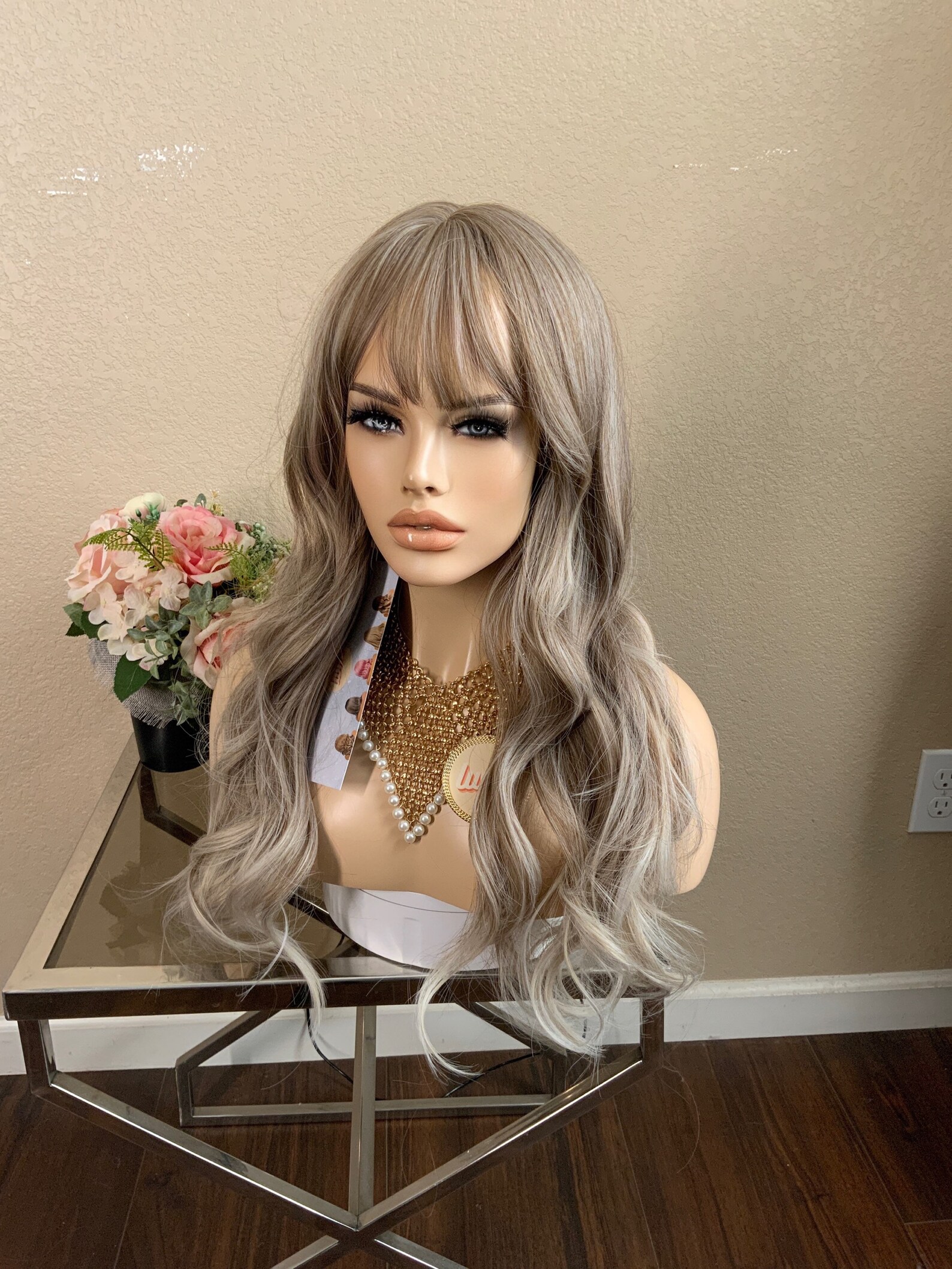24'' Ashy Blonde Wavy Synthetic Wig Little Wig Etsy