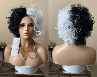 Curly Cruella De Ville Halloween Costume wig  | Little Wig Museum cosplay costume wig | Halloween Costumes, Halloween wigs Glueless Wigs