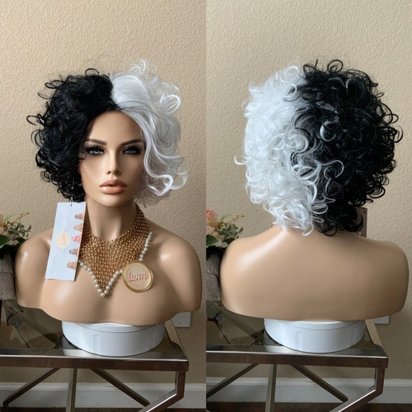 Curly Cruella De Ville Halloween Costume wig  | Little Wig Museum cosplay costume wig | Halloween Costumes, Halloween wigs Glueless Wigs