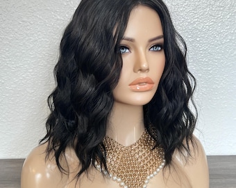 Black Bob Wig, Shoulder Length Wavy Synthetic Heat Friendly