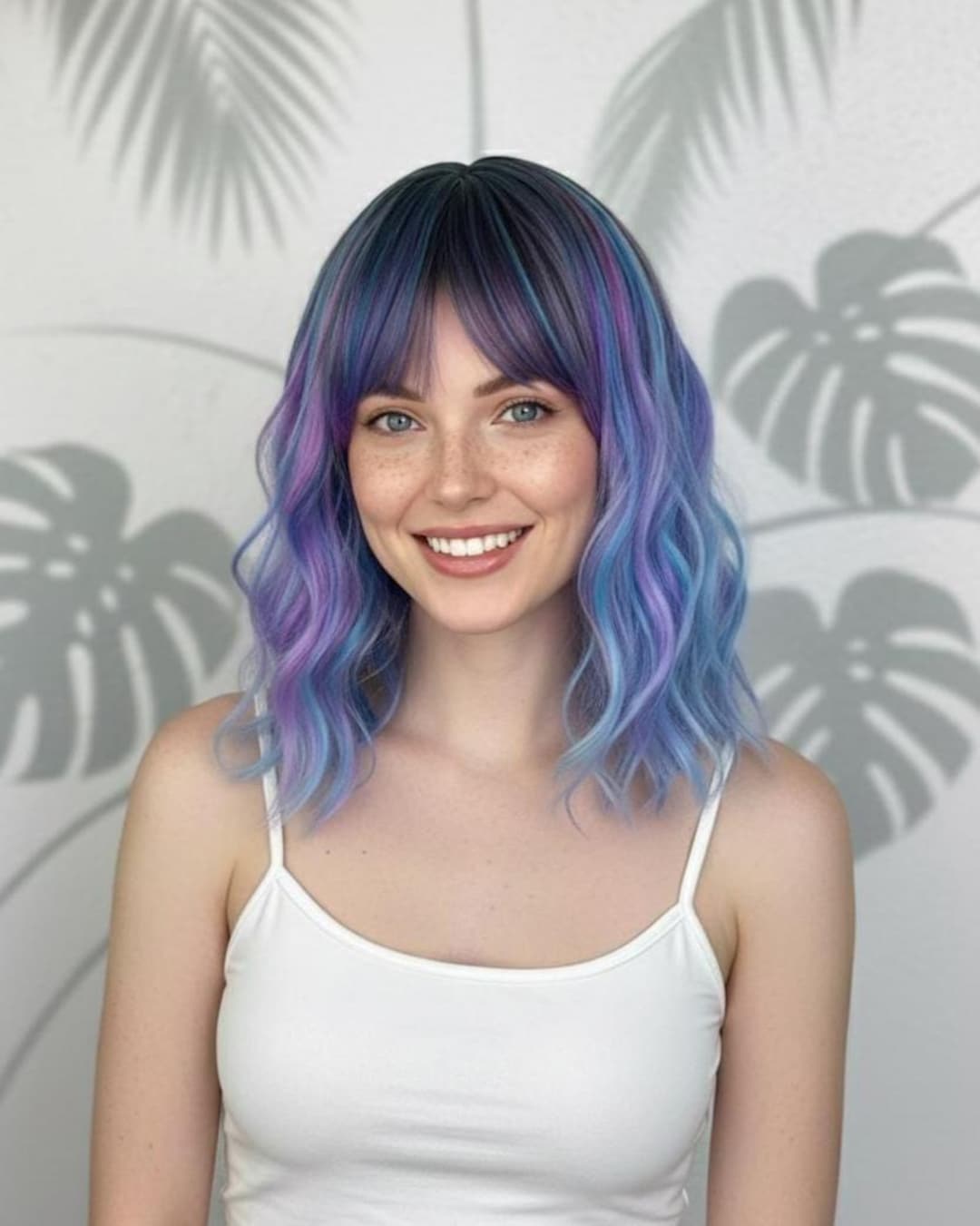 Blue and Purple Bob Wig With Bangs, Heat Friendly Synthetic Wavy Hair ...