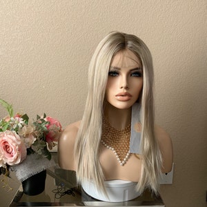 Blonde Lace Front Straight Wig With Dark Roots, Synthetic, For Hair loss, Alopecia, Chemo, Cosplay and Halloween | Little Wig Museum