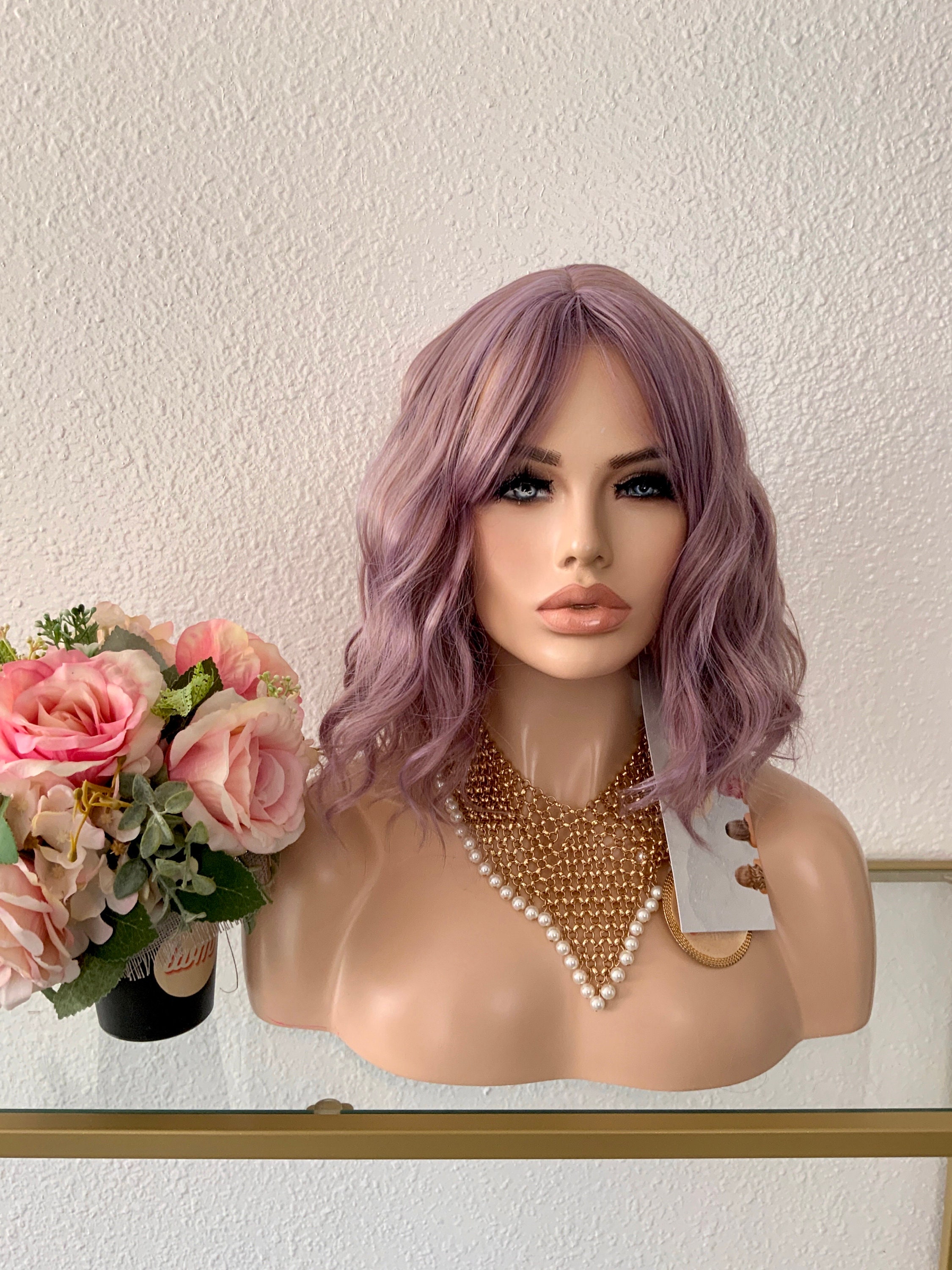 12''   lavender purple ombre wig with bang | Little Wig Museum alopeica chemo wig, cosplay Handmade wigs Glueless Wigs
