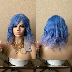 12'' Ombre blue bob wig with bang | Little Wig Museum, blue wig, Halloween Wig, Halloween Costume, Cosplay Wig Glueless Wigs