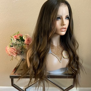 24‘’ Dark Brown Lace Front Wig, Wavy, Synthetic, Natural Wigs For Daily Wear, CosplayHairloss, Alopecia and Chemo | Little Wig Museum