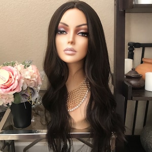 24&#39;&#39; wavy dark brown synthetic wig | Little Wig Museum,luxury wig,hairloss, alopeica chemo wig, cosplay Glueless Wigs
