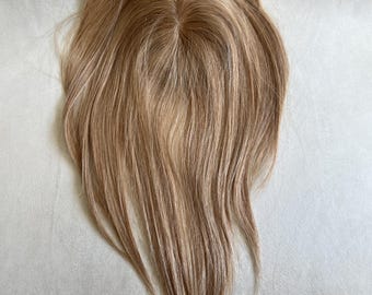 Blonde Human Hair Blended Hair Toppers With Bangs | Little Wig Museum Hairloss, Alopeica Chemo Wig Handmade Wigs