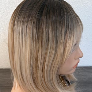 Dark Root Balayage Blonde Bob Wig Short Heat Resistant Synthetic Little Wig Museum