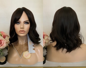 14‘’ natural side bang synthetic wig -3 colors | Little Wig Museum,luxury wig,hairloss, alopeica chemo wig Handmade wigs Glueless Wigs