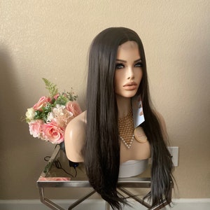 28'' lace front natural black/dark brown straight synthetic wig | Little Wig Museum,luxury wig,hairloss, alopeica chemo wig, cosplay costume