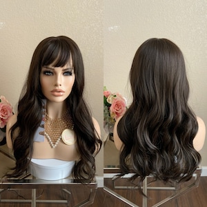 24‘’ wavy dark brown wig synthetic | Little Wig Museum,luxury wig,hairloss, alopeica chemo wig Handmade wigs Glueless Wigsgift for mom